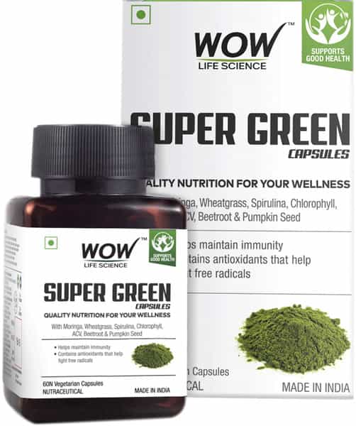 Wow Life Science Super Green Capsules 675 Mg - 60 Veg Capsules