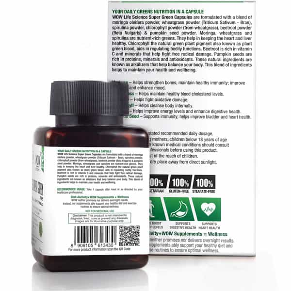 Wow Life Science Super Green Capsules 675 Mg - 60 Veg Capsules