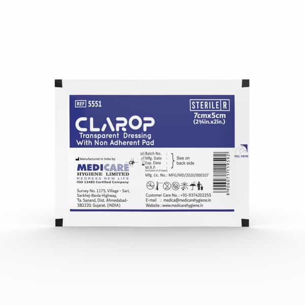 Medica Clarop Transparent Dressing With Non-Adherent Pad 5Cm X 7Cm - Waterproof & Breathable