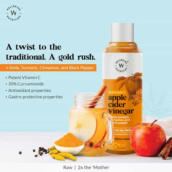 Wellbeing Nutrition Organic Apple Cider Vinegar With 2X The Mother For Metabolism & Detox 500Ml