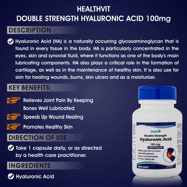 Healthvit Double Strength Hyaluronic Acid 100 Mg 60 Capsules