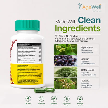 Age Well Sugarcalm Herbal Blood Sugar & Metabolism Support - 30 Veg Capsules