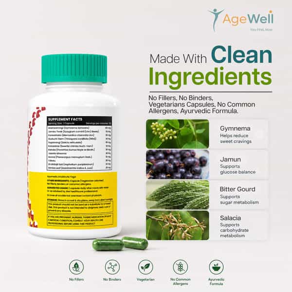 Age Well Sugarcalm Herbal Blood Sugar & Metabolism Support - 30 Veg Capsules