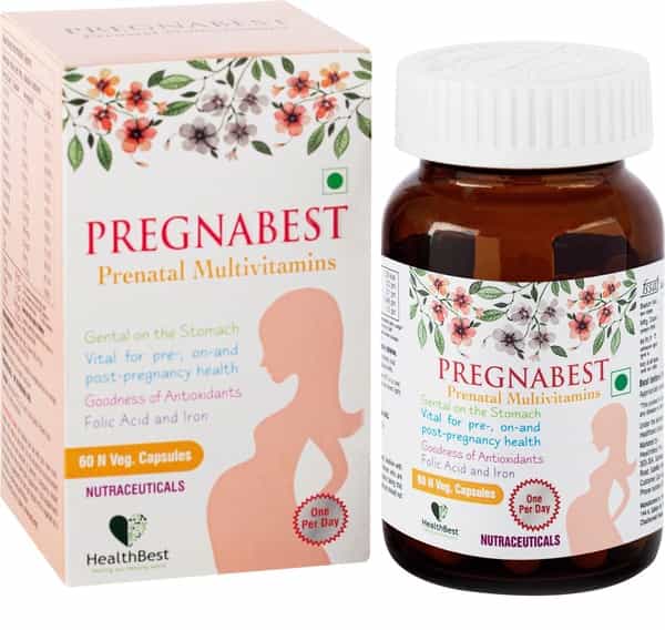 Healthbest Pregnabest Pre-Natal Multivitamin For Women | Folic Acid | Iron | 60 Capsules