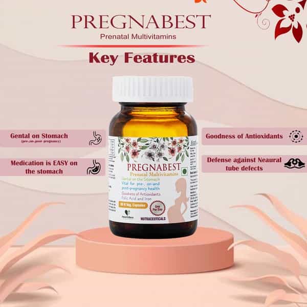 Healthbest Pregnabest Pre-Natal Multivitamin For Women | Folic Acid | Iron | 60 Capsules