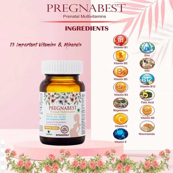Healthbest Pregnabest Pre-Natal Multivitamin For Women | Folic Acid | Iron | 60 Capsules