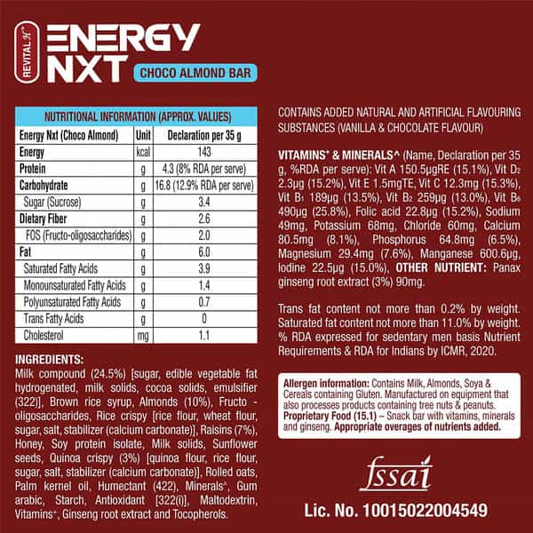 Revital H Energy Nxt Choco Almond Bar - 210G 6 X 35G