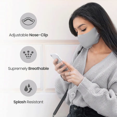 Frido Ultimate Pro Copper Mask|Metallic Gray|Nose Clip|Washable|Imported|Small Size (Pack Of 2)