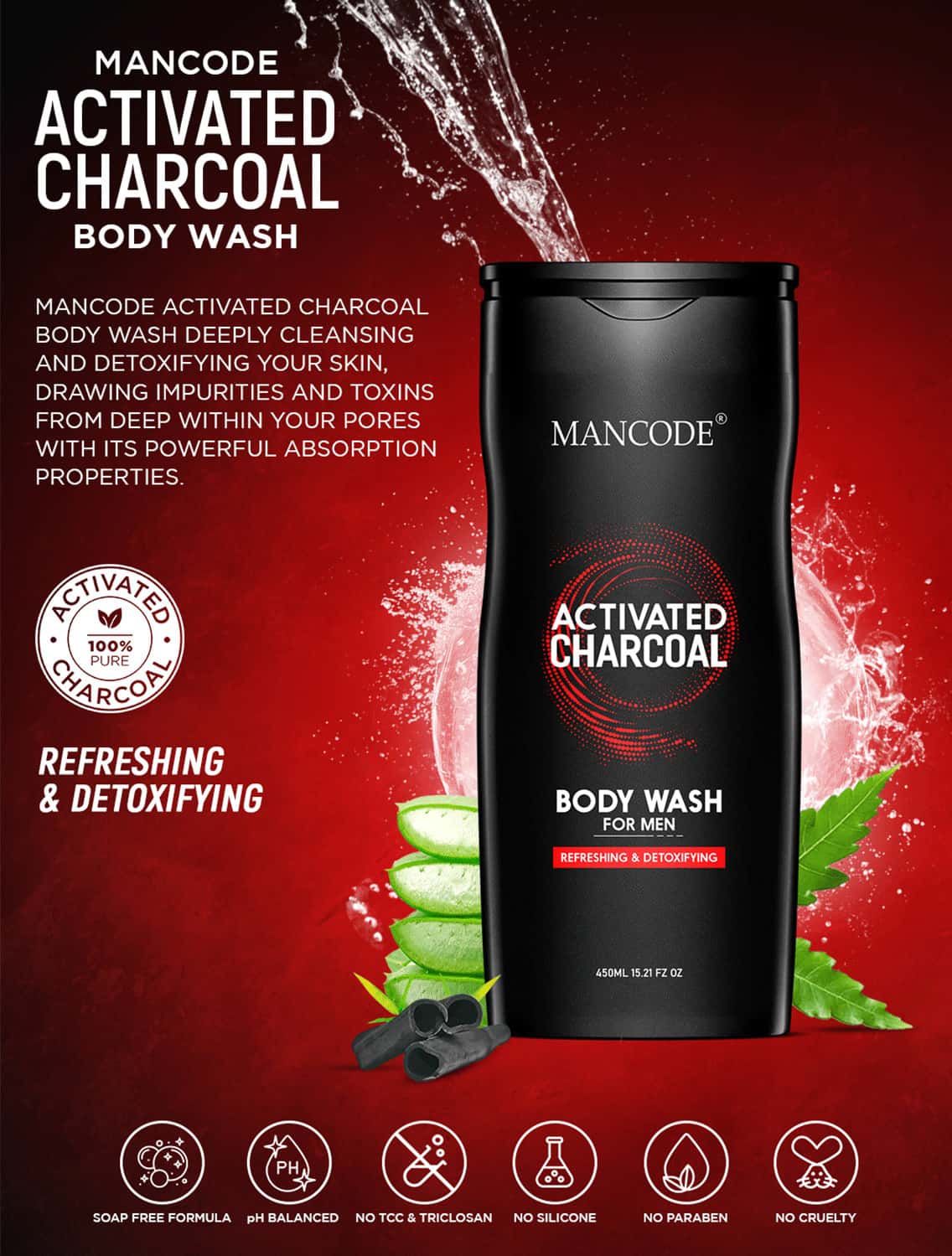 Buy MANCODE ACTIVATED CHARCOAL BODY WASH, 450ML Online & Get Upto 60