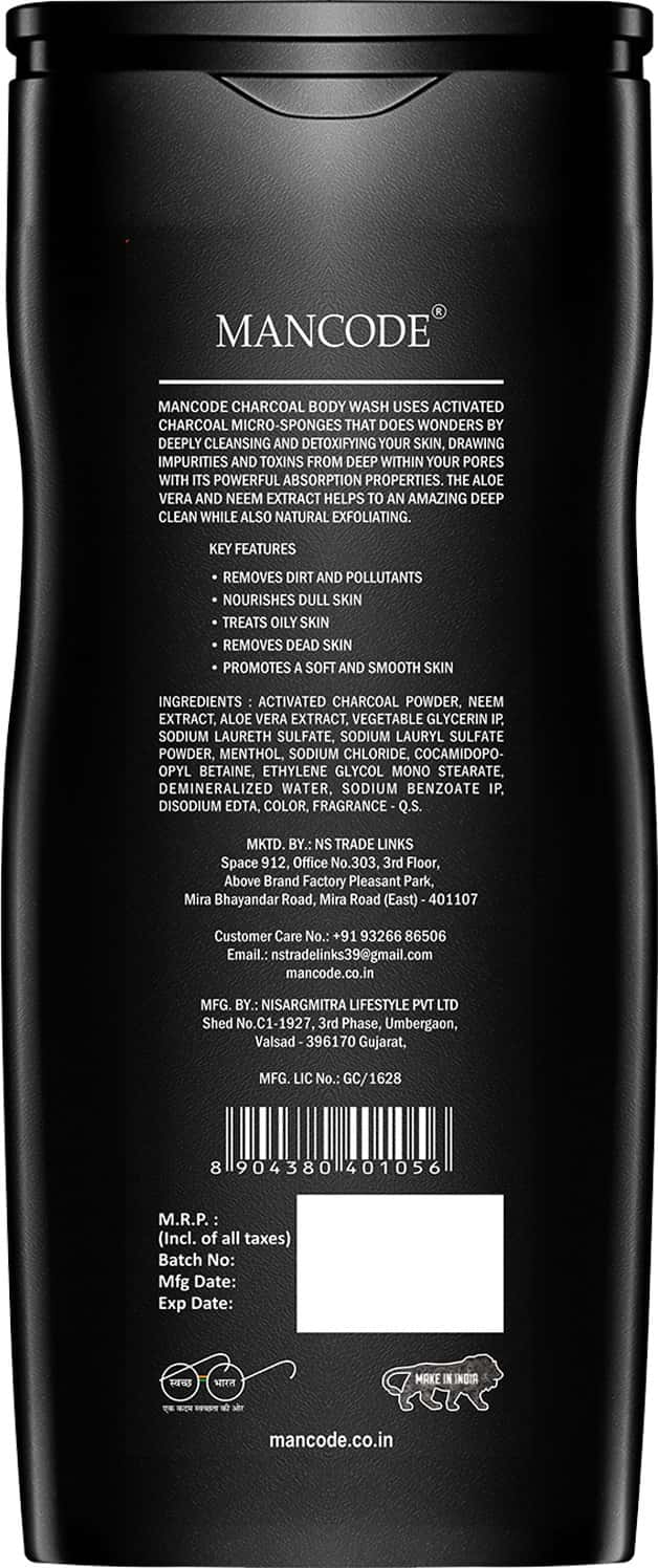 Buy MANCODE ACTIVATED CHARCOAL BODY WASH, 450ML Online & Get Upto 60