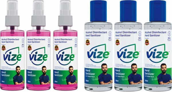 Vize Hand Sanitizer With 70% Isopropyl Alcohol Ip - 100 Ml Gel & Spray (Pack Of 6)