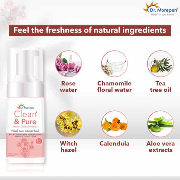 Dr. Morepen Clean & Pure Ph 3.5 Intimate Foam Wash | Women | Rose & Chamomile Floral Water | 120 Ml