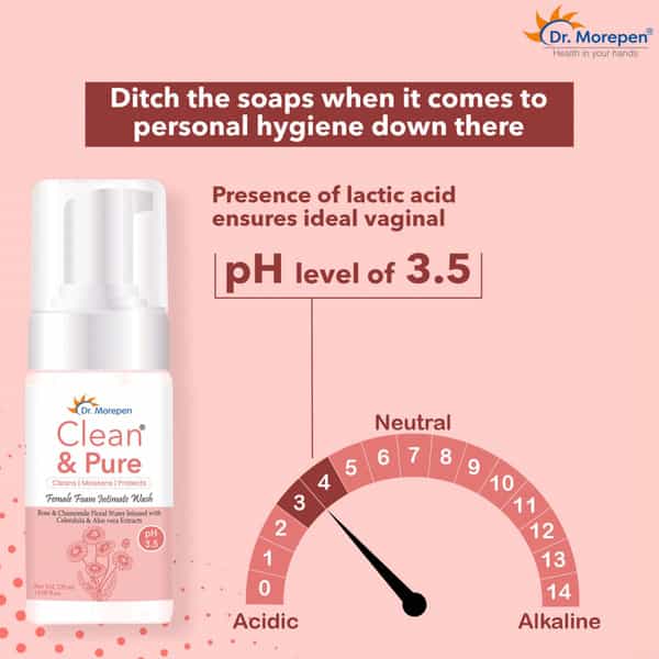 Dr. Morepen Clean & Pure Ph 3.5 Intimate Foam Wash | Women | Rose & Chamomile Floral Water | 120 Ml