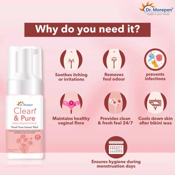 Dr. Morepen Clean & Pure Ph 3.5 Intimate Foam Wash | Women | Rose & Chamomile Floral Water | 120 Ml