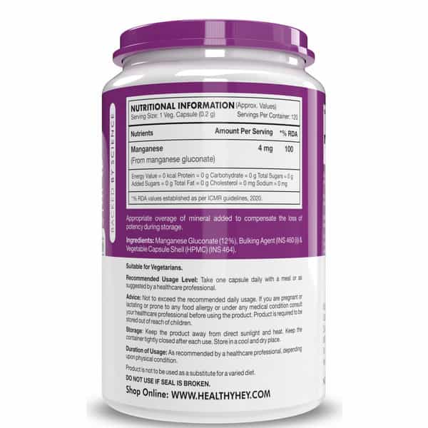 Healthyhey Nutrition Manganese Gluconate - 120 Capsules