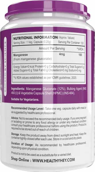 Healthyhey Nutrition Manganese Gluconate - 120 Capsules