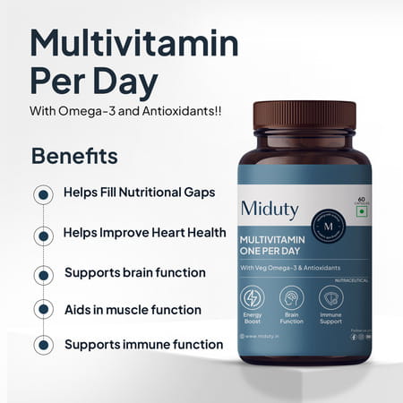 Miduty Multivitamin One Per Day-Multimineral Supplement-Omega 3-Magnesium-Vegetarian-30 Capsules