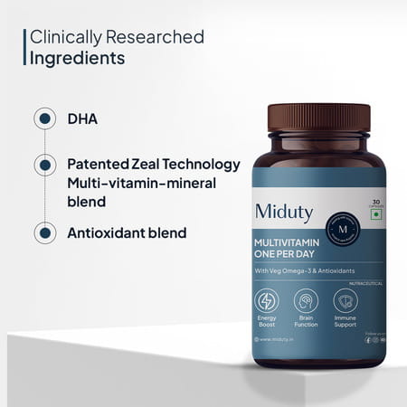 Miduty Multivitamin One Per Day-Multimineral Supplement-Omega 3-Magnesium-Vegetarian-30 Capsules