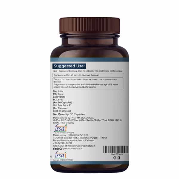 Miduty Multivitamin One Per Day-Multimineral Supplement-Omega 3-Magnesium-Vegetarian-30 Capsules