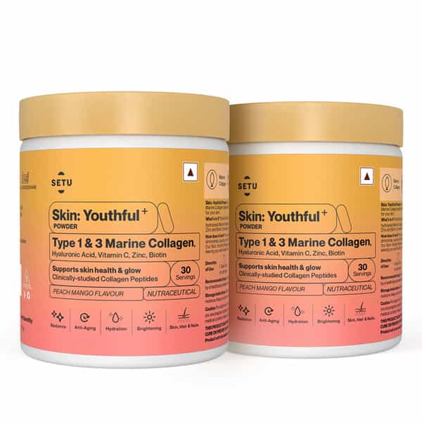 Setu Skin Youthful Marine Collagen Powder Supplements 210 G | Peach Mango Flavour (Pack Of 2)