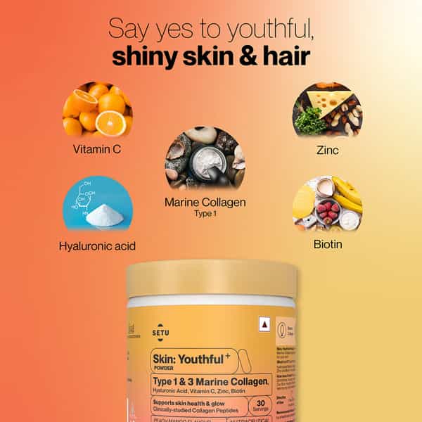 Setu Skin Youthful Marine Collagen Powder Supplements 210 G | Peach Mango Flavour (Pack Of 2)