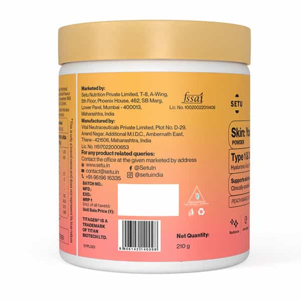 Setu Skin Youthful Marine Collagen Powder Supplements 210 G | Peach Mango Flavour (Pack Of 2)