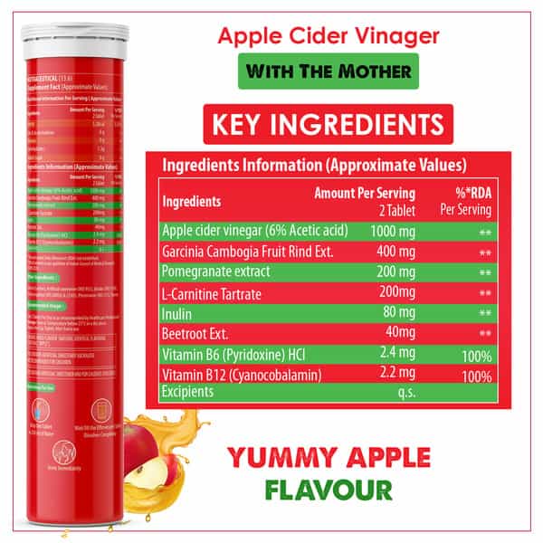 Naturyz Apple Cider Vinegar Effervescent Tablets | Detox | Immunity (Apple Flavour)(15 Tablets)