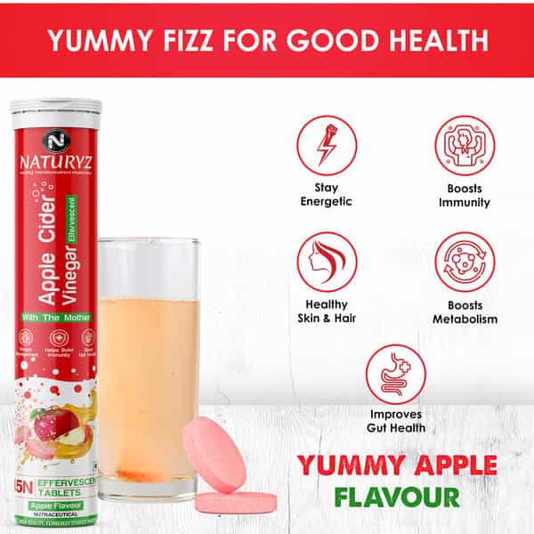 Naturyz Apple Cider Vinegar Effervescent Tablets | Detox | Immunity (Apple Flavour)(15 Tablets)