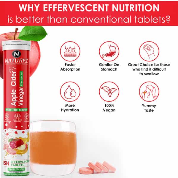 Naturyz Apple Cider Vinegar Effervescent Tablets | Detox | Immunity (Apple Flavour)(15 Tablets)