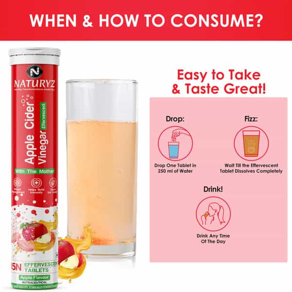 Naturyz Apple Cider Vinegar Effervescent Tablets | Detox | Immunity (Apple Flavour)(15 Tablets)
