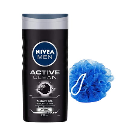 Nivea Men Active Clean 3 In 1 Shower Gel 250ml With Free Loofah