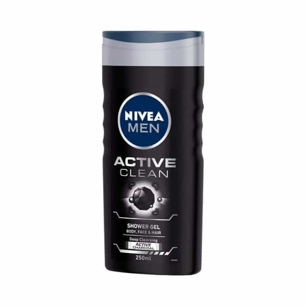 Nivea Men Active Clean 3 In 1 Shower Gel 250Ml With Free Loofah