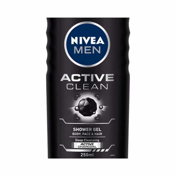 Nivea Men Active Clean 3 In 1 Shower Gel 250Ml With Free Loofah