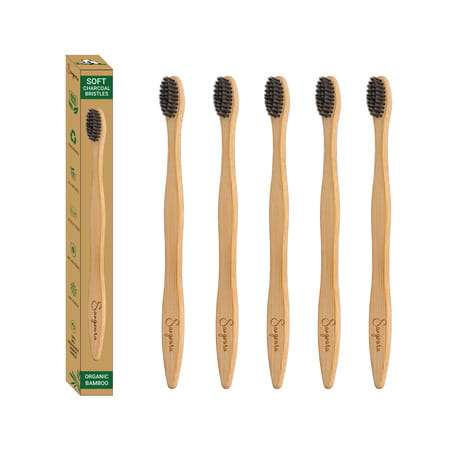 Sangsara By Dr. Odin Bamboo Toothbrush 100% Biodegradable Natural Black Pack Of 5