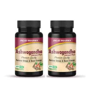 Jagat Pharma Ashwagandha Capsule | Helps Relieve Stress And Anxiety 60 Veg Caps Pack- 2