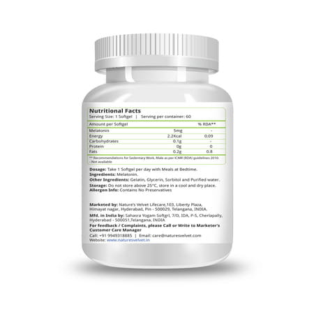 Natures Velvet Melatonin 5mg | 60 Softgels