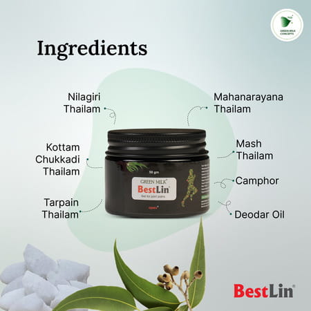 Green Milk Bestlin Advanced Pain Healing Cream - Ayurvedic Relief For Joint & Muscle Pain | 50 G