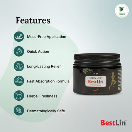 Green Milk Bestlin Advanced Pain Healing Cream - Ayurvedic Relief For Joint & Muscle Pain | 50 G