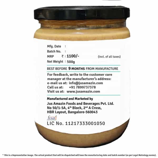 Jus Amazin Crunchy Almond Butter - Unsweetened (500G)|Clean Nutrition|100% Almonds |Dairy Free