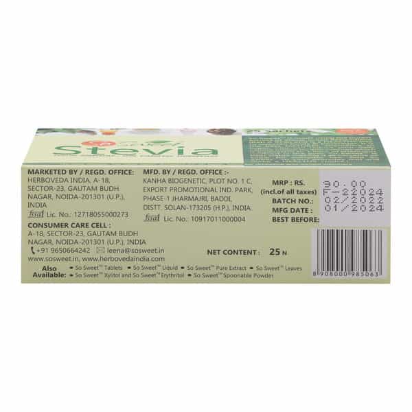 So Sweet Stevia 25 Sachet Sugar Free Sweetener (Pack Of 3)