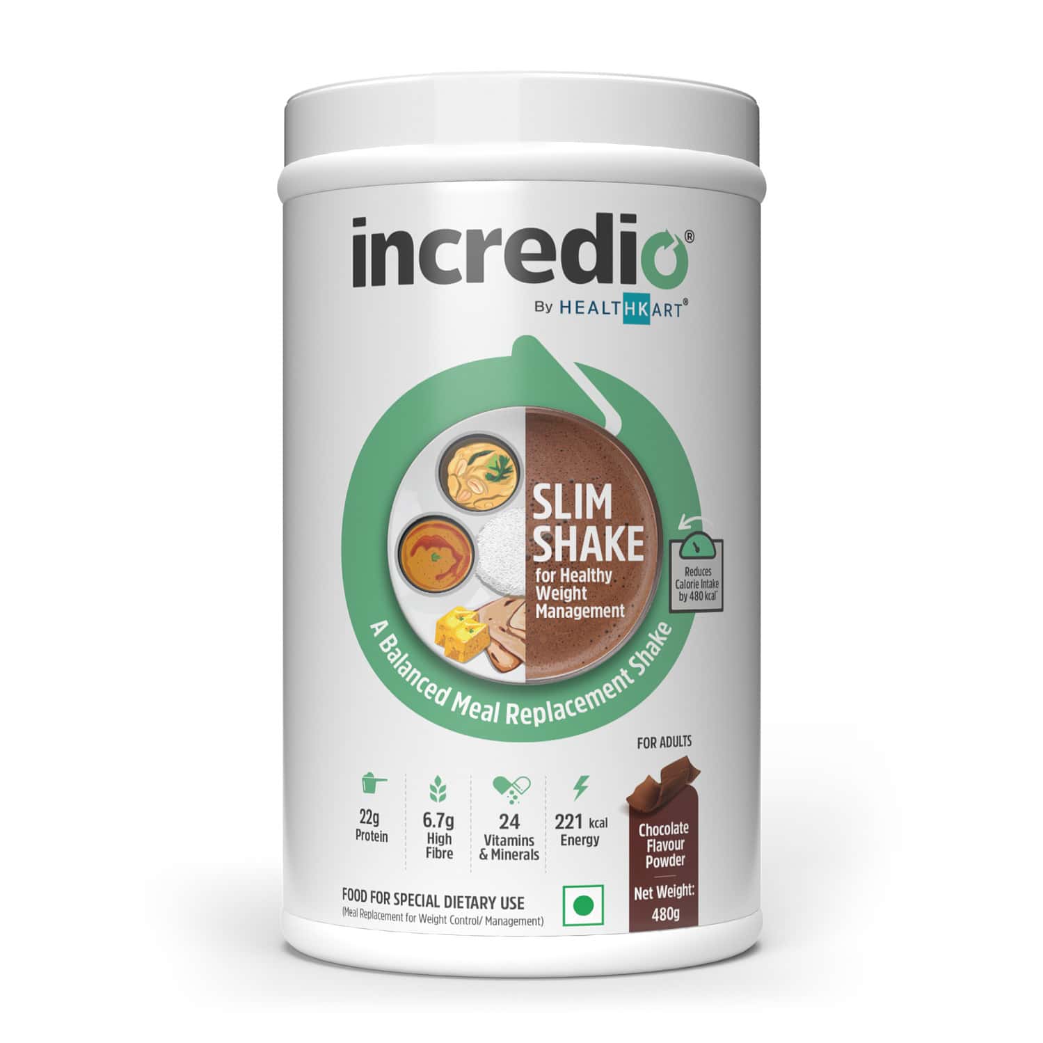 Incredio By Hk Vitals Slim Shake For Weight Management | 22g Triple Blend Protein (chocolate | 480g)