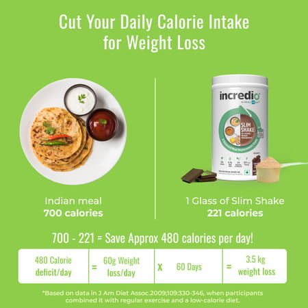 Incredio By Hk Vitals Slim Shake For Weight Management | 22g Triple Blend Protein (Chocolate | 480g)