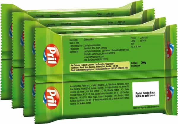 Pril Lime + Vinegar Dish Wash Bar - 200 G (Buy 3 Get 1 Free)