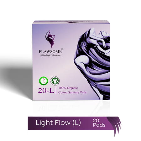 Flawsome 100% Organic Sanitary Pads | High Absorption | Size L | With Paper Disposal Pouches - 20n