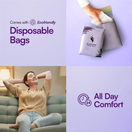 Flawsome 100% Organic Sanitary Pads | High Absorption | Size L | With Paper Disposal Pouches - 20n