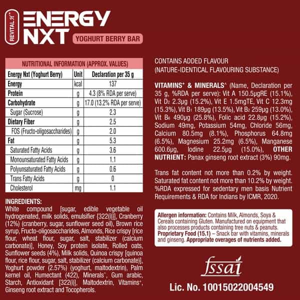 Revital H Energy Nxt Yoghurt Berry Bar - 35G