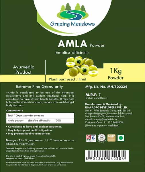 Grazing Meadows Amla Powder - 1 Kg (Pack Of 5)