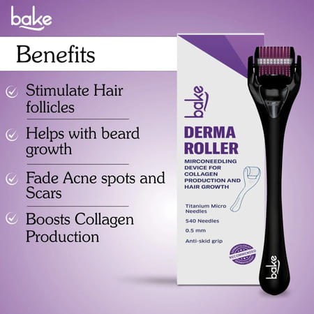 Bake 0.5mm Derma Roller 540 Needles For Skin Renewal | Hair Growth And Scar Reduction