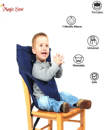 Magic Seat Portable Baby Chair Long Strap Safety Seat Harness For Toddler (Navy Blue)
