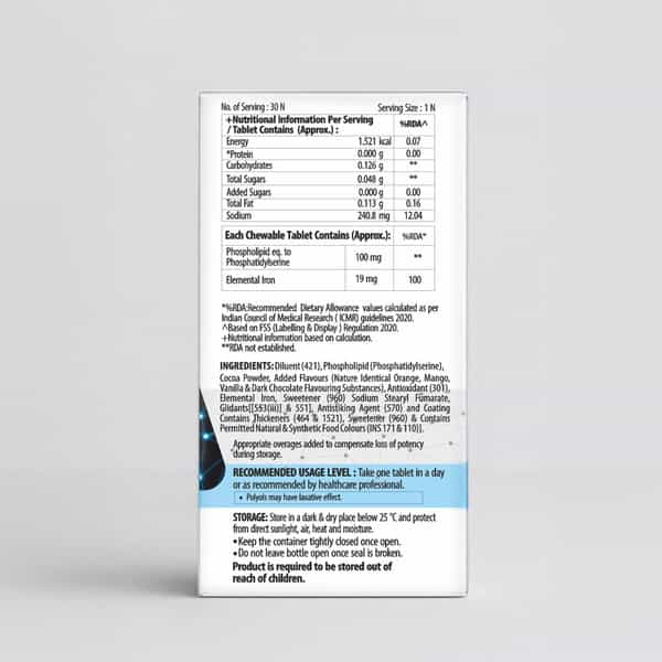 Sharpz Brain Supplement I Phospholipid (Phosphatidylserine) Iron Supplement 30 Chewable Tablets
